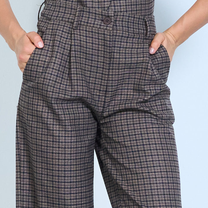 Checked wide-leg trousers with front pleats wholesale