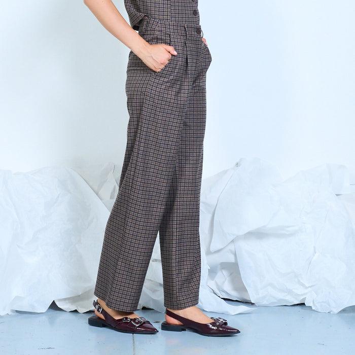 Checked wide-leg trousers with front pleats wholesale
