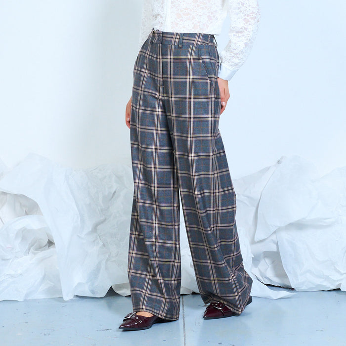 Checked wide-leg trousers with side pockets wholesale