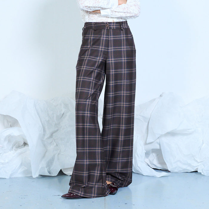 Checked wide-leg trousers with side pockets wholesale