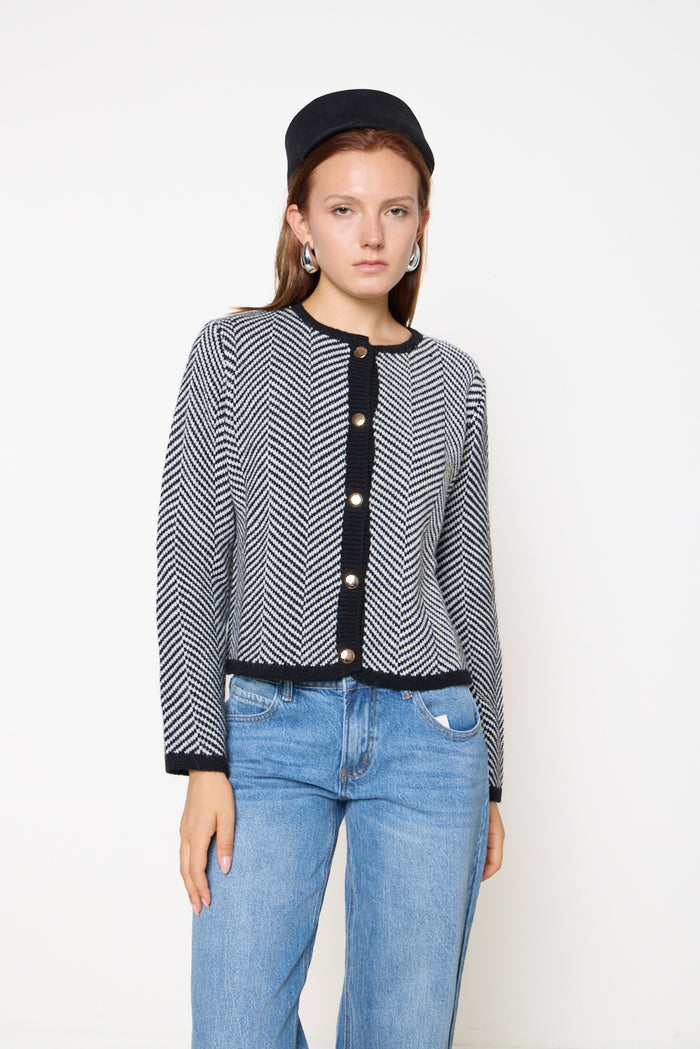 Chevron knit button-front cardigan wholesale