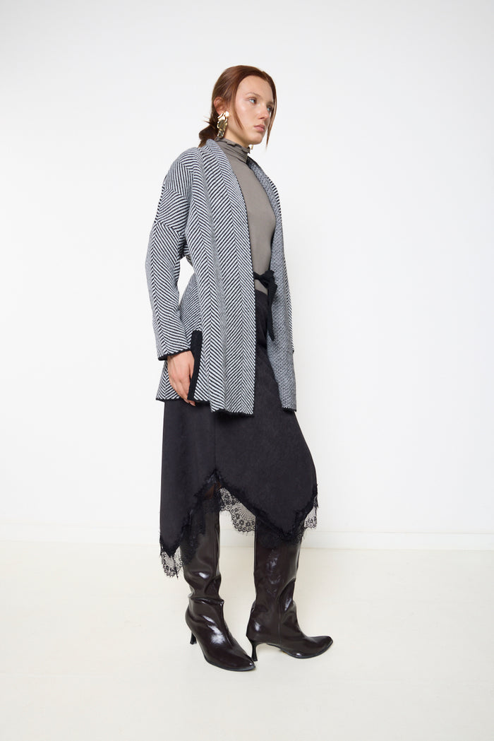 Chevron knit longline cardigan with shawl lapel wholesale