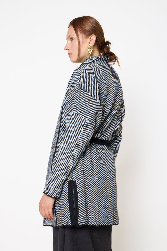 Chevron knit longline cardigan with shawl lapel wholesale