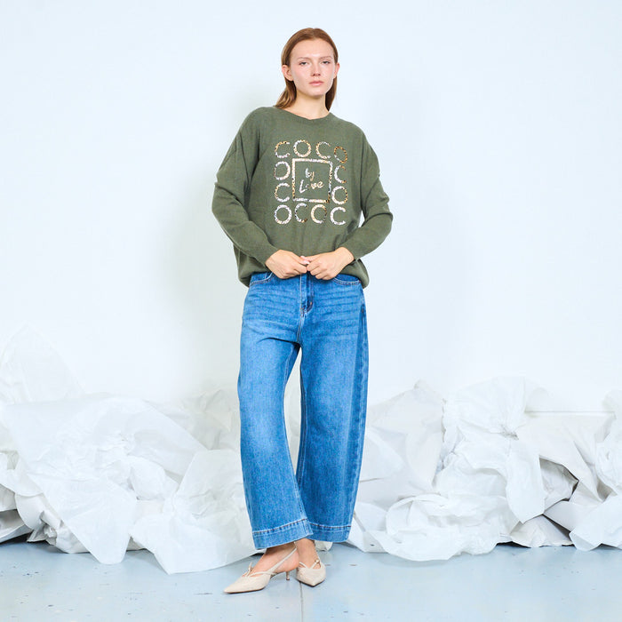 Coco by Love leopard-letter graphic knit sweater wholesale