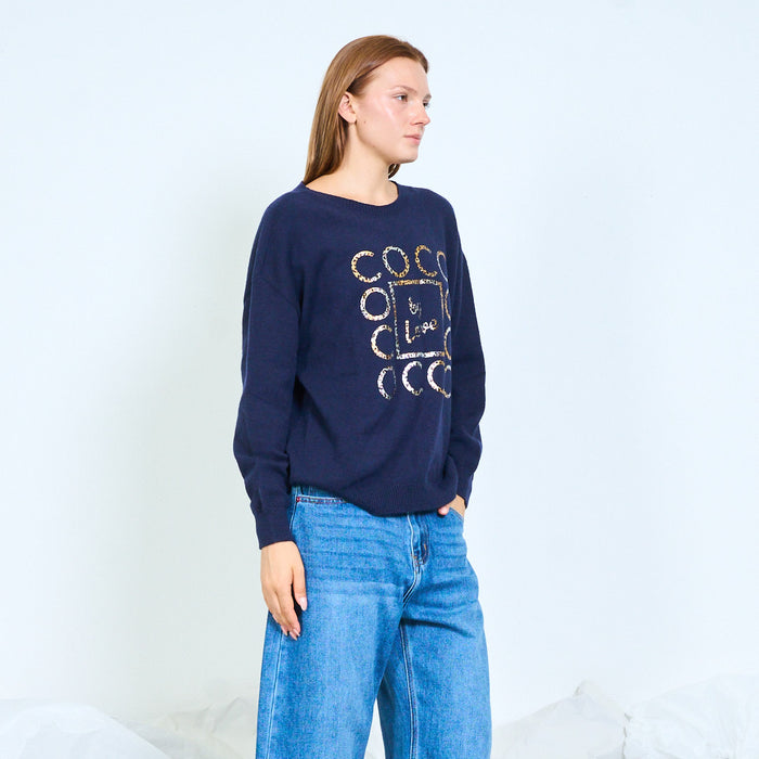 Coco by Love leopard-letter graphic knit sweater wholesale
