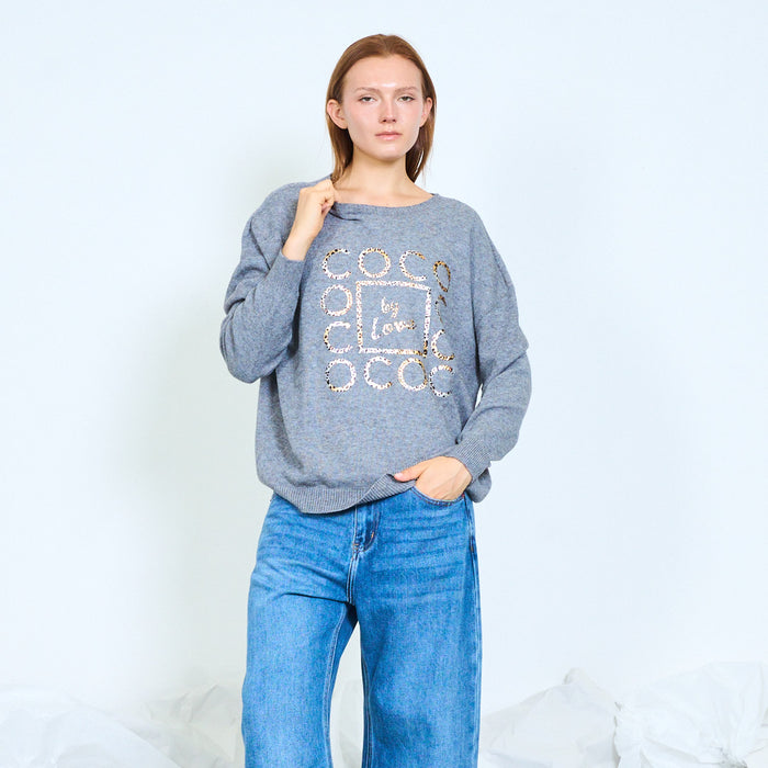 Coco by Love leopard-letter graphic knit sweater wholesale