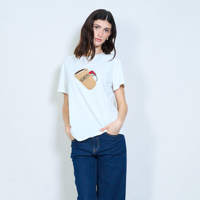 Coffee cup boucle patch oversized t-shirt wholesale