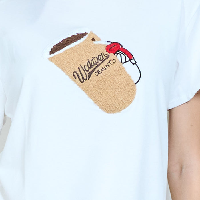 Coffee cup boucle patch oversized t-shirt wholesale