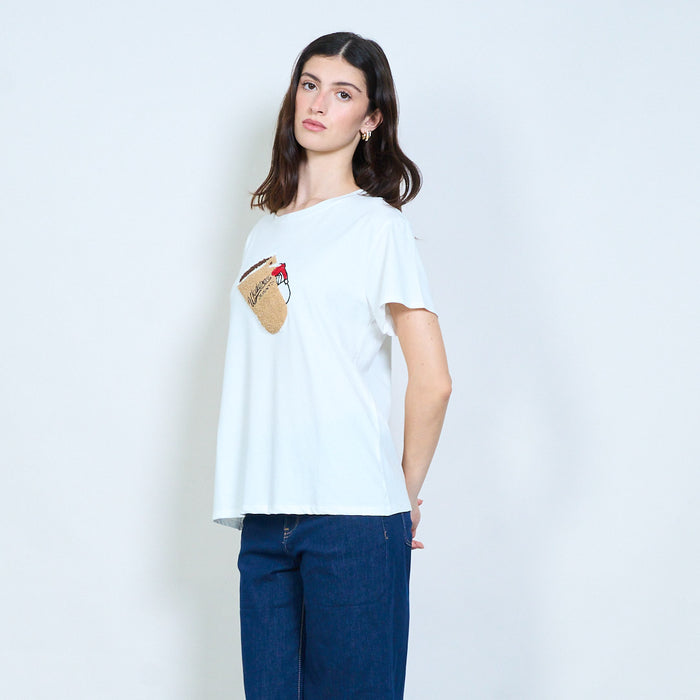 Coffee cup boucle patch oversized t-shirt wholesale