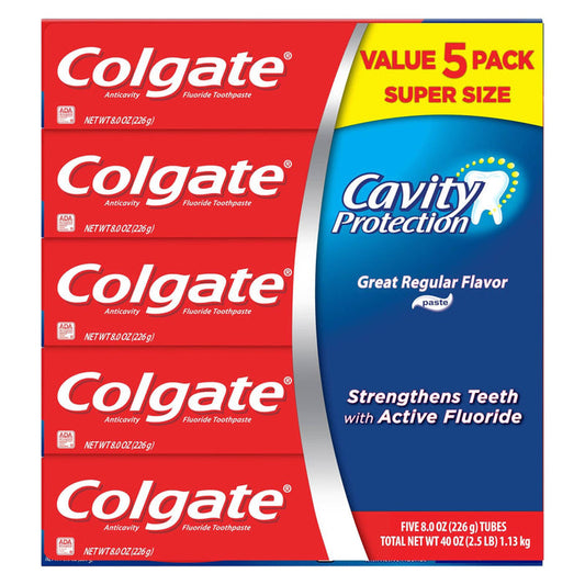 Colgate - Cavity Protection Toothpaste with Fluoride Regular 8 oz ae -  5 Value Pack -