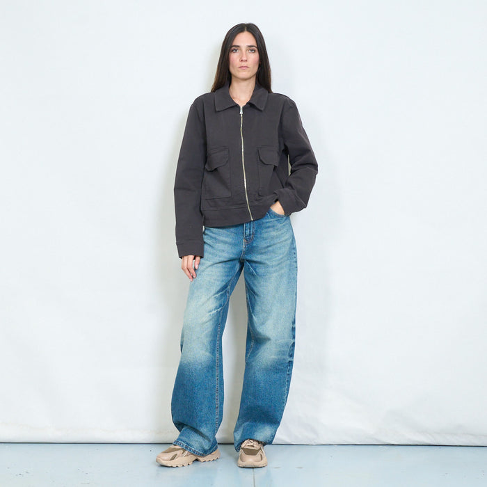 Cotton utility zip-up jacket with flap pockets wholesale