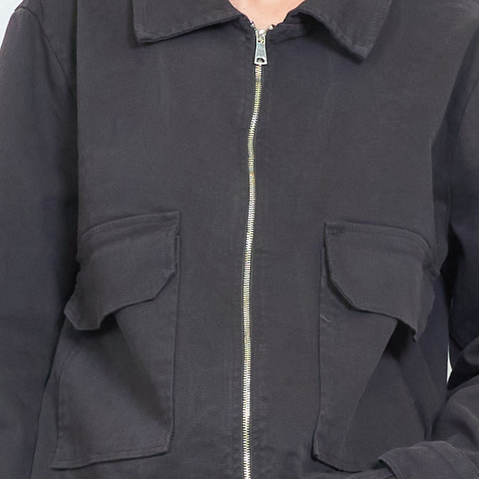 Cotton utility zip-up jacket with flap pockets wholesale