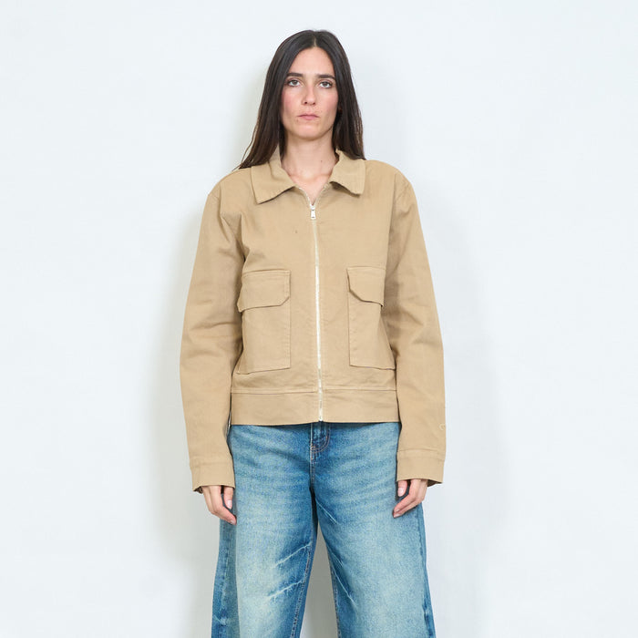 Cotton utility zip-up jacket with flap pockets wholesale
