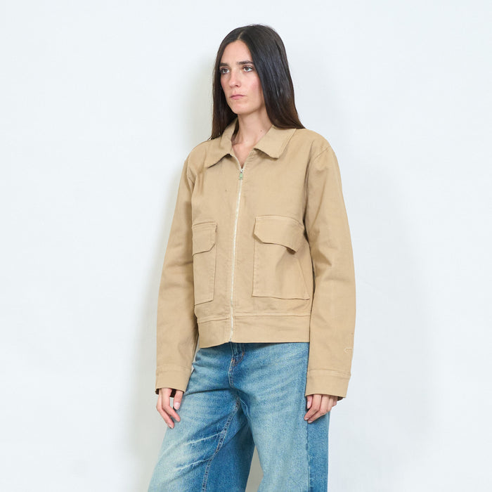 Cotton utility zip-up jacket with flap pockets wholesale