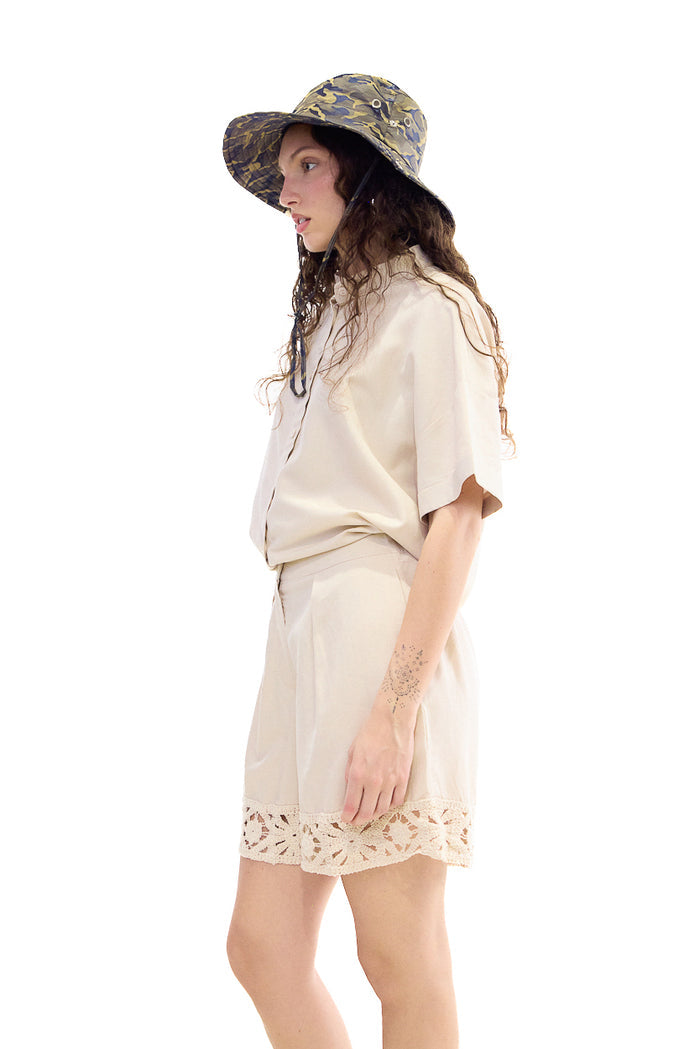Crochet hem relaxed tailored shorts wholesale