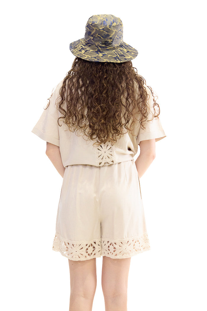Crochet hem relaxed tailored shorts wholesale