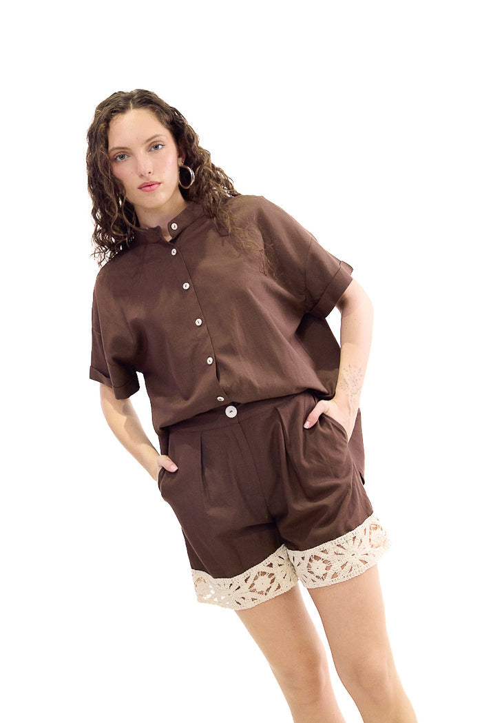 Crochet hem relaxed tailored shorts wholesale