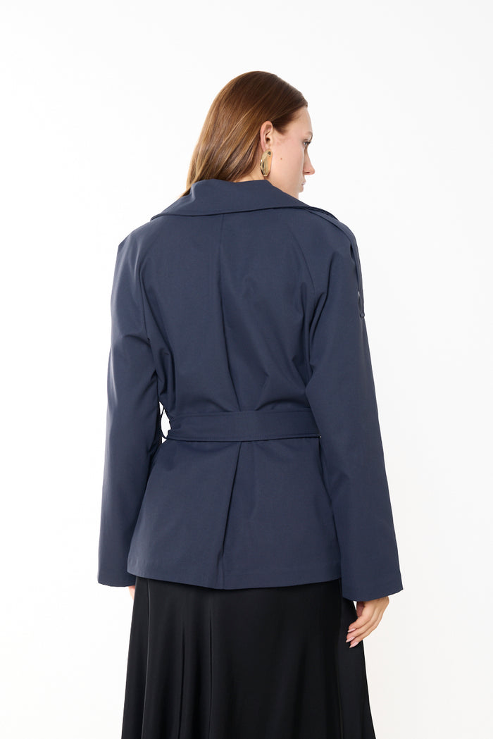 Cropped belted trench jacket with storm flap wholesale
