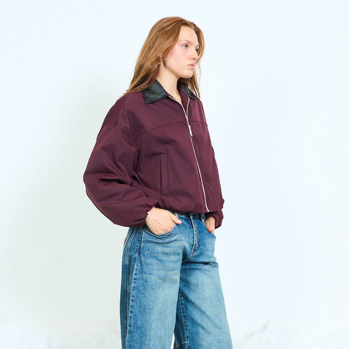 Cropped bomber jacket with faux-leather collar wholesale