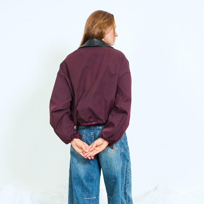 Cropped bomber jacket with faux-leather collar wholesale
