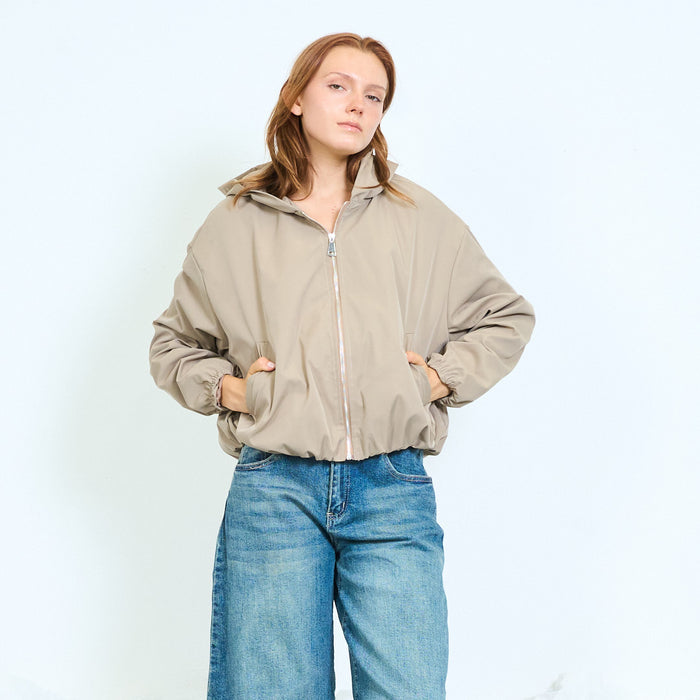 Cropped hooded jacket with elasticated trims wholesale