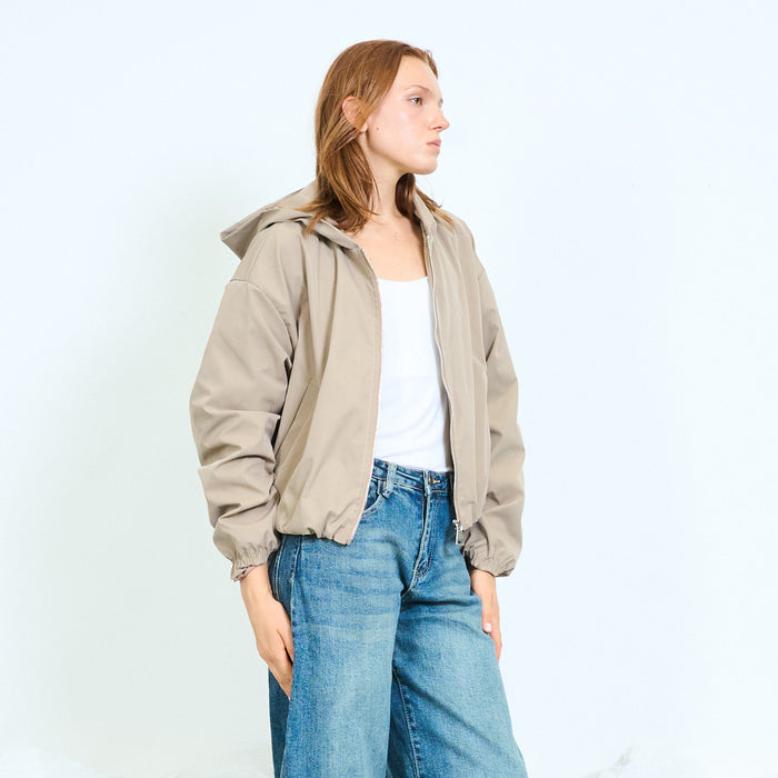 Cropped hooded jacket with elasticated trims wholesale