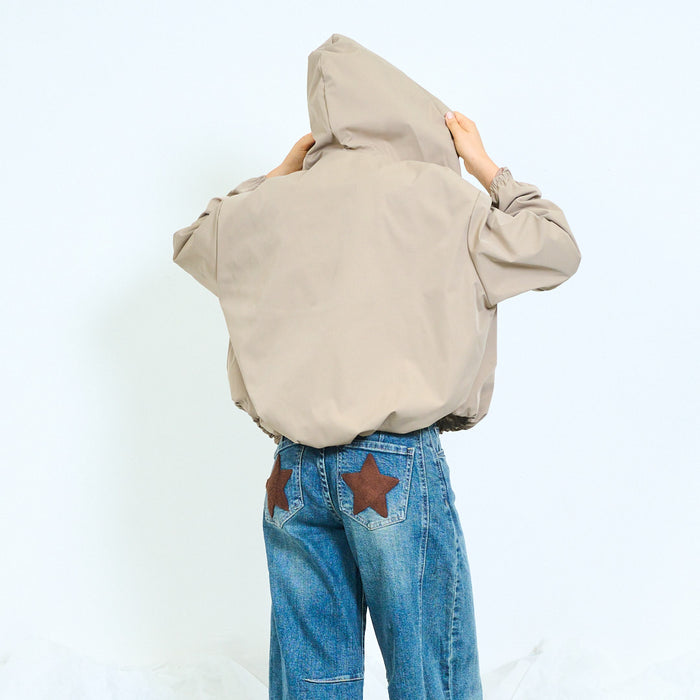 Cropped hooded jacket with elasticated trims wholesale