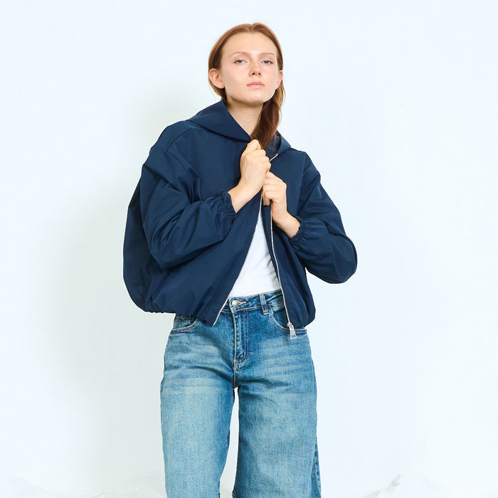 Cropped hooded jacket with elasticated trims wholesale