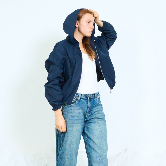 Cropped hooded jacket with elasticated trims wholesale