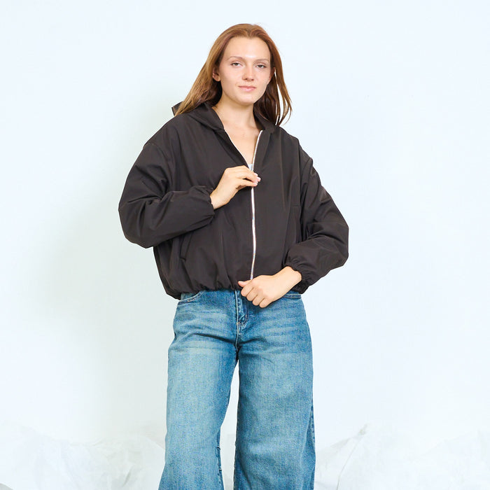 Cropped hooded jacket with elasticated trims wholesale