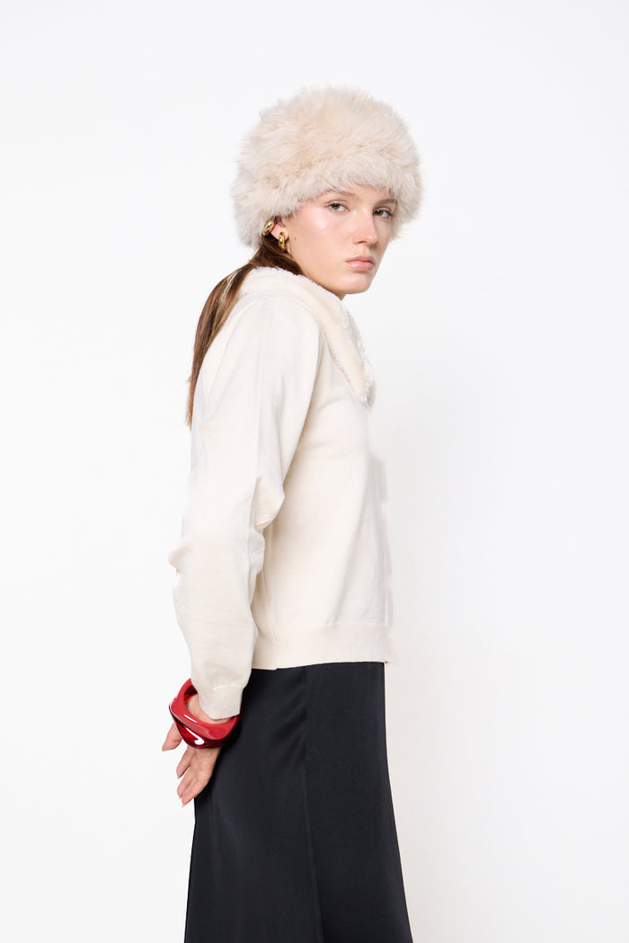 Cropped jacket with plush fur collar and button front wholesale
