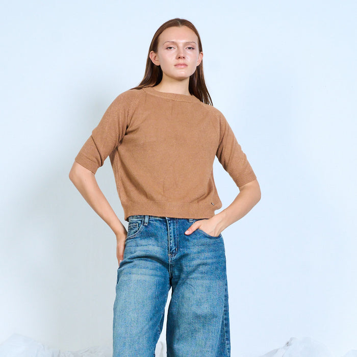 Cropped short-sleeve knit sweater wholesale