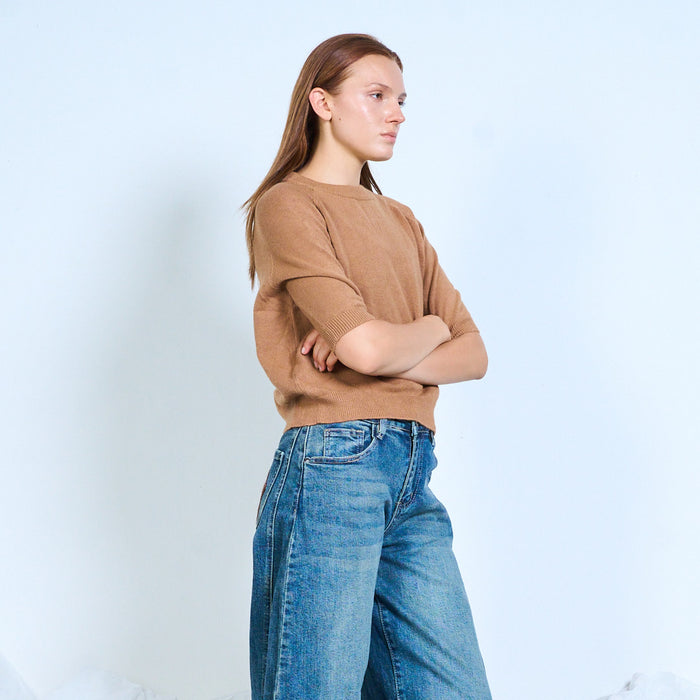 Cropped short-sleeve knit sweater wholesale