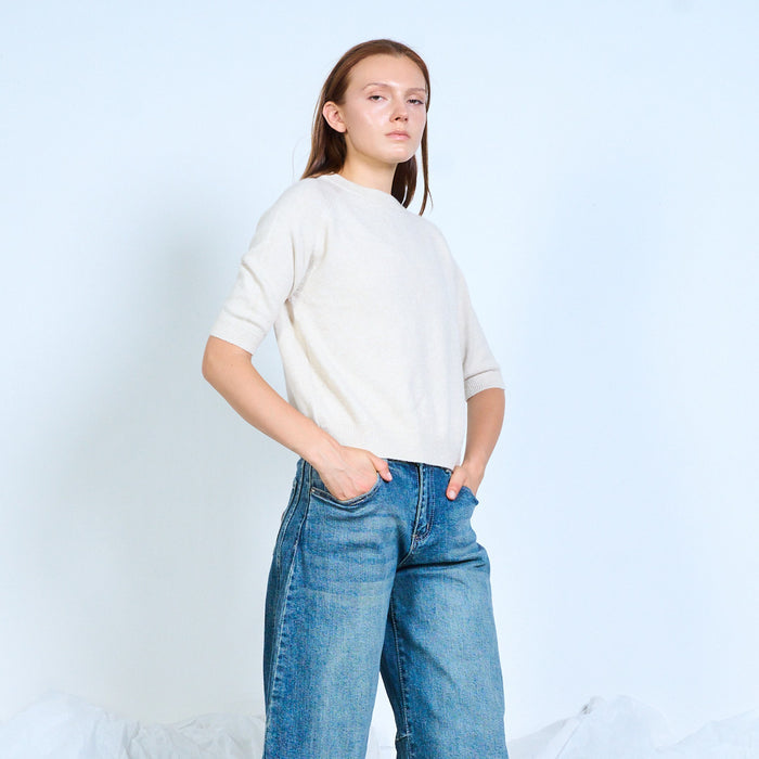 Cropped short-sleeve knit sweater wholesale