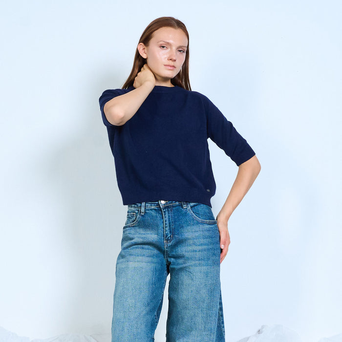 Cropped short-sleeve knit sweater wholesale