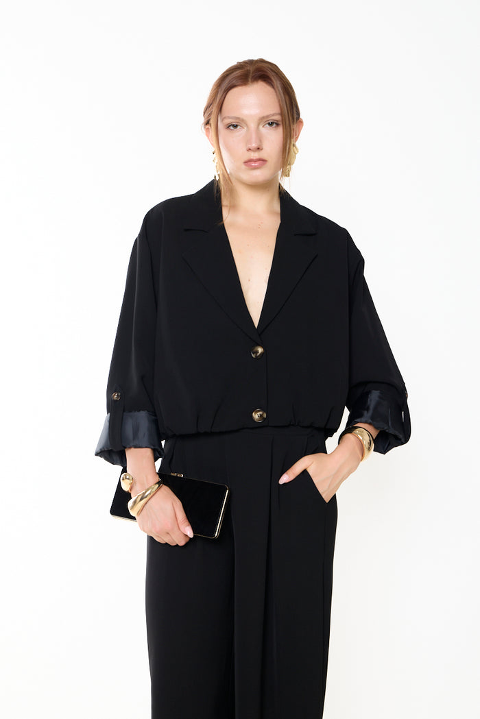 Cropped tailored blazer with adjustable ruched sleeves wholesale