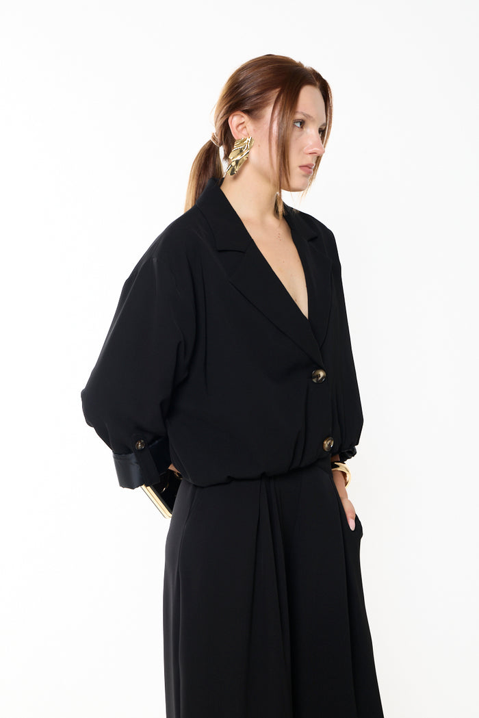 Cropped tailored blazer with adjustable ruched sleeves wholesale
