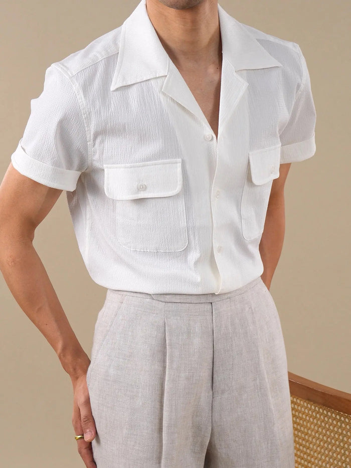 Cuban Collar Short Sleeve Breathable Cotton Shirt for Men BRABION