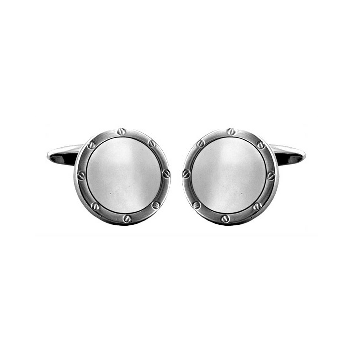 Dalaco Mother of Pearl Round Porthole Rhodium Plated Cufflinks