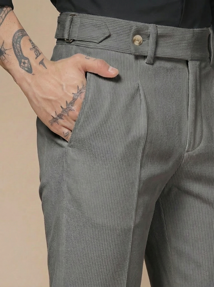 Dark Grey Corduroy Oxford Gurkha Pants | Boot Cut Fit by ITALIAN VEGA®
