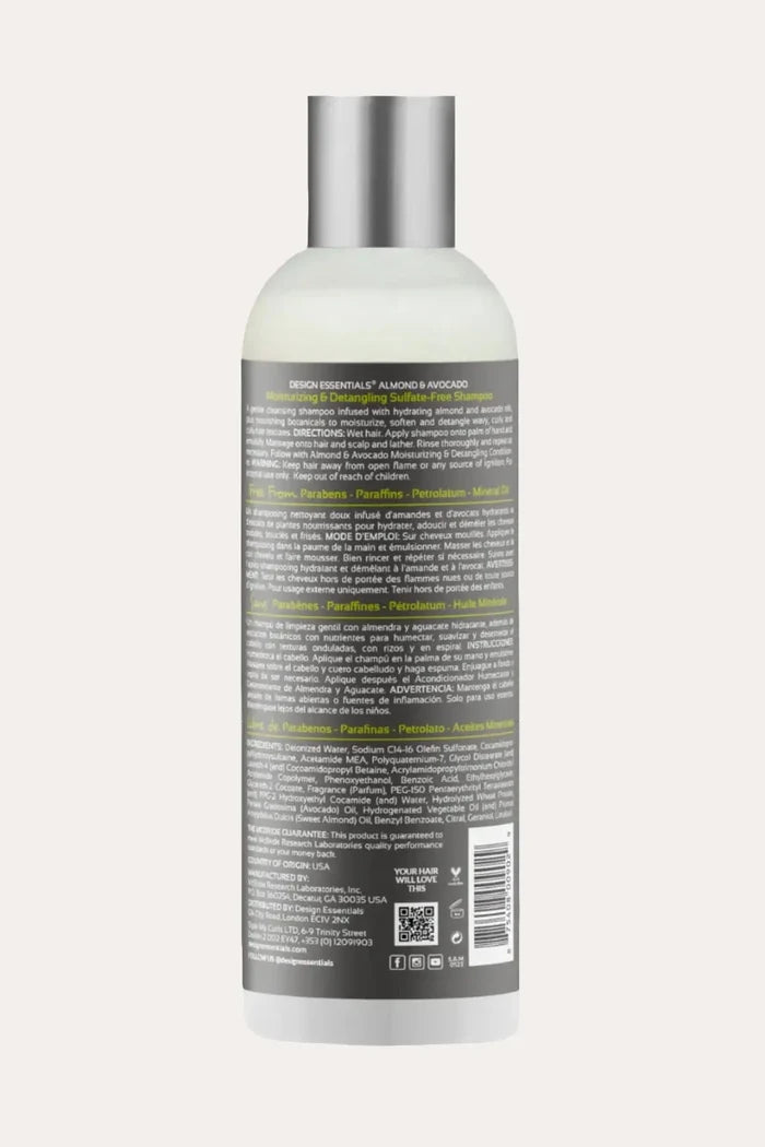 DESIGN ESSENTIALS ALMOND & AVOCADO MOISTURIZING & DETANGLING SHAMPOO DESIGN ESSENTIALS