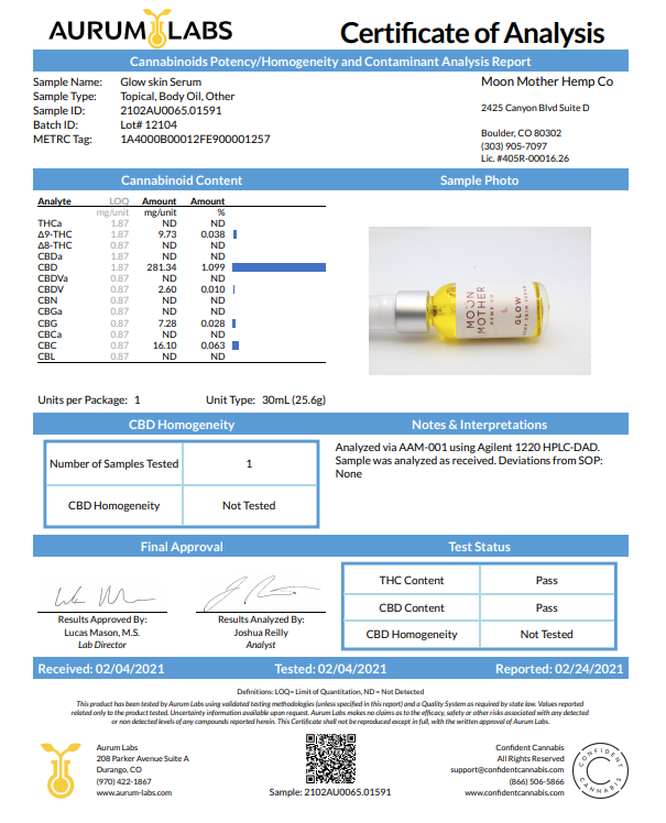 DISCONTINUED - Glow CBD Skin Serum | Moon Mother Hemp Company