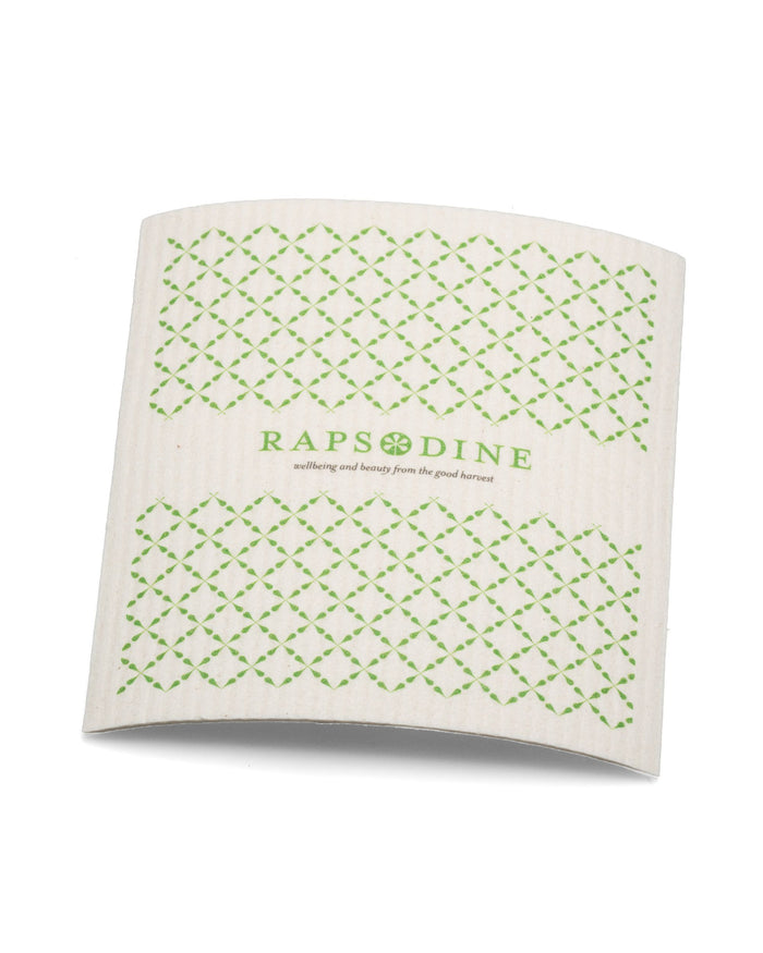 Disktrasa från Rapsodine med grönt mönster och klassisk logotyp i naturlig design