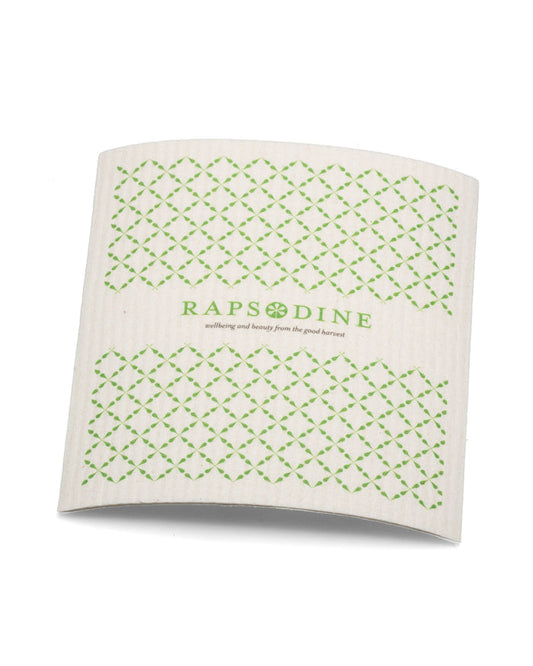 Disktrasa från Rapsodine med grönt mönster och klassisk logotyp i naturlig design