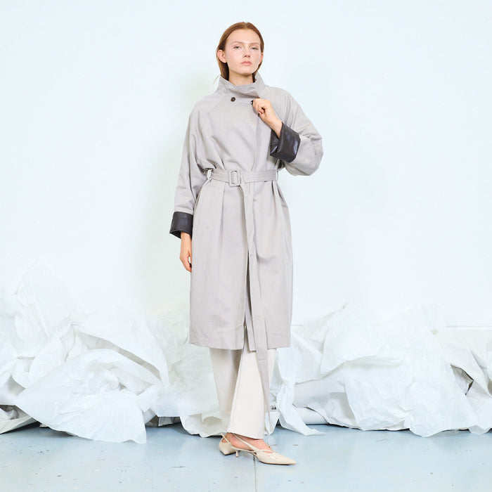 Draped belted trench coat with asymmetric front wholesale