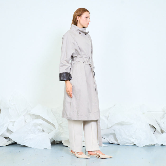 Draped belted trench coat with asymmetric front wholesale