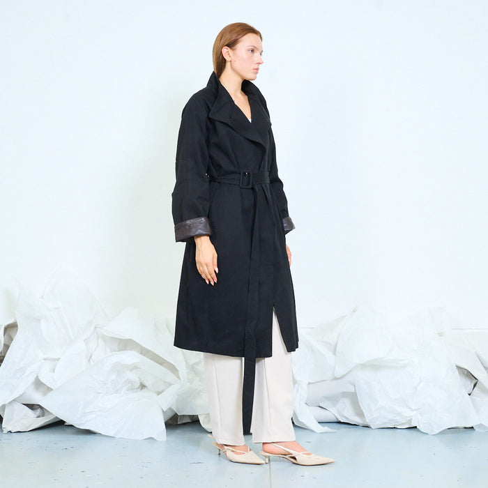 Draped belted trench coat with asymmetric front wholesale
