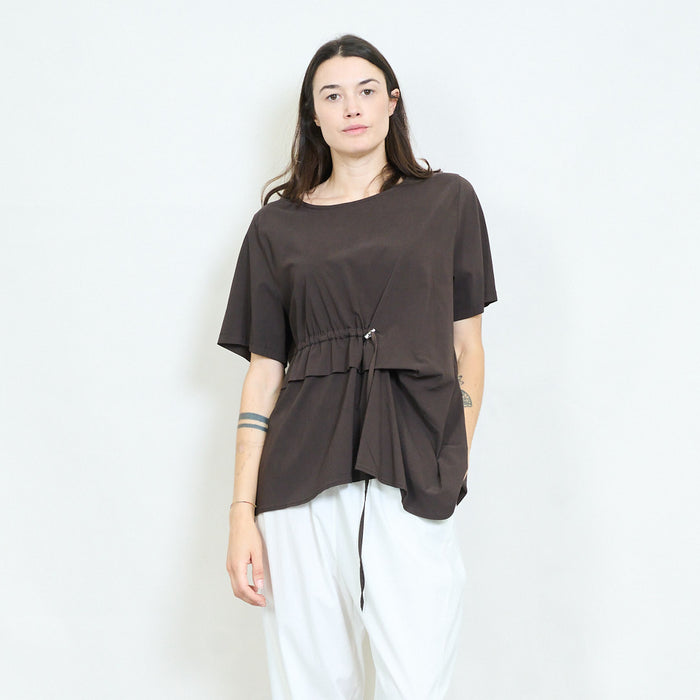 Drawstring gathered asymmetric tunic top wholesale