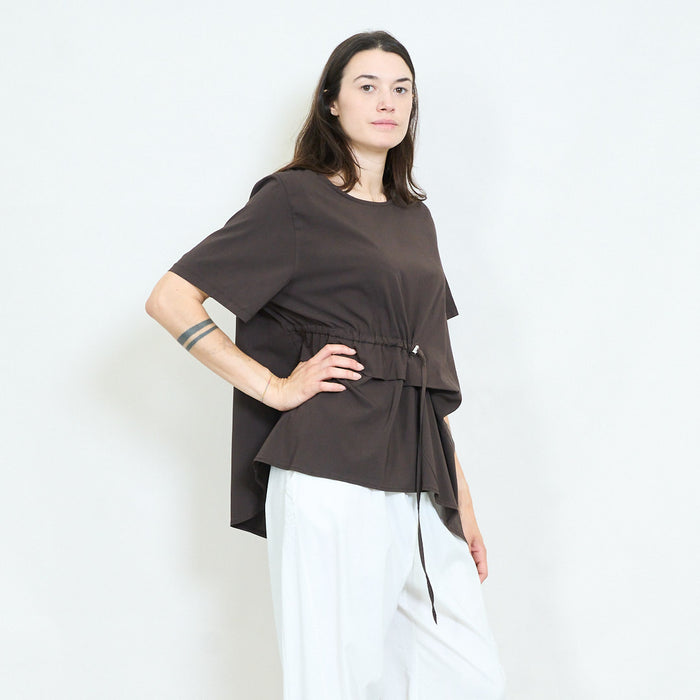 Drawstring gathered asymmetric tunic top wholesale