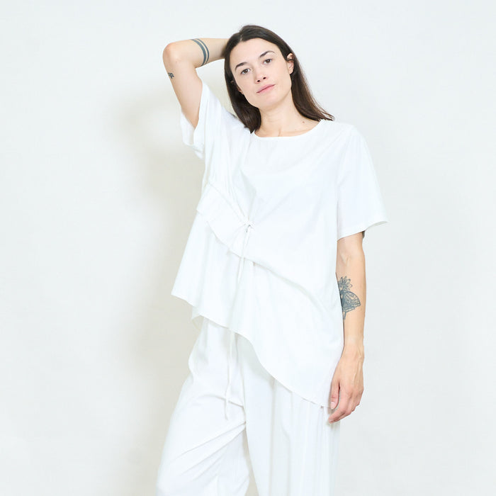 Drawstring gathered asymmetric tunic top wholesale